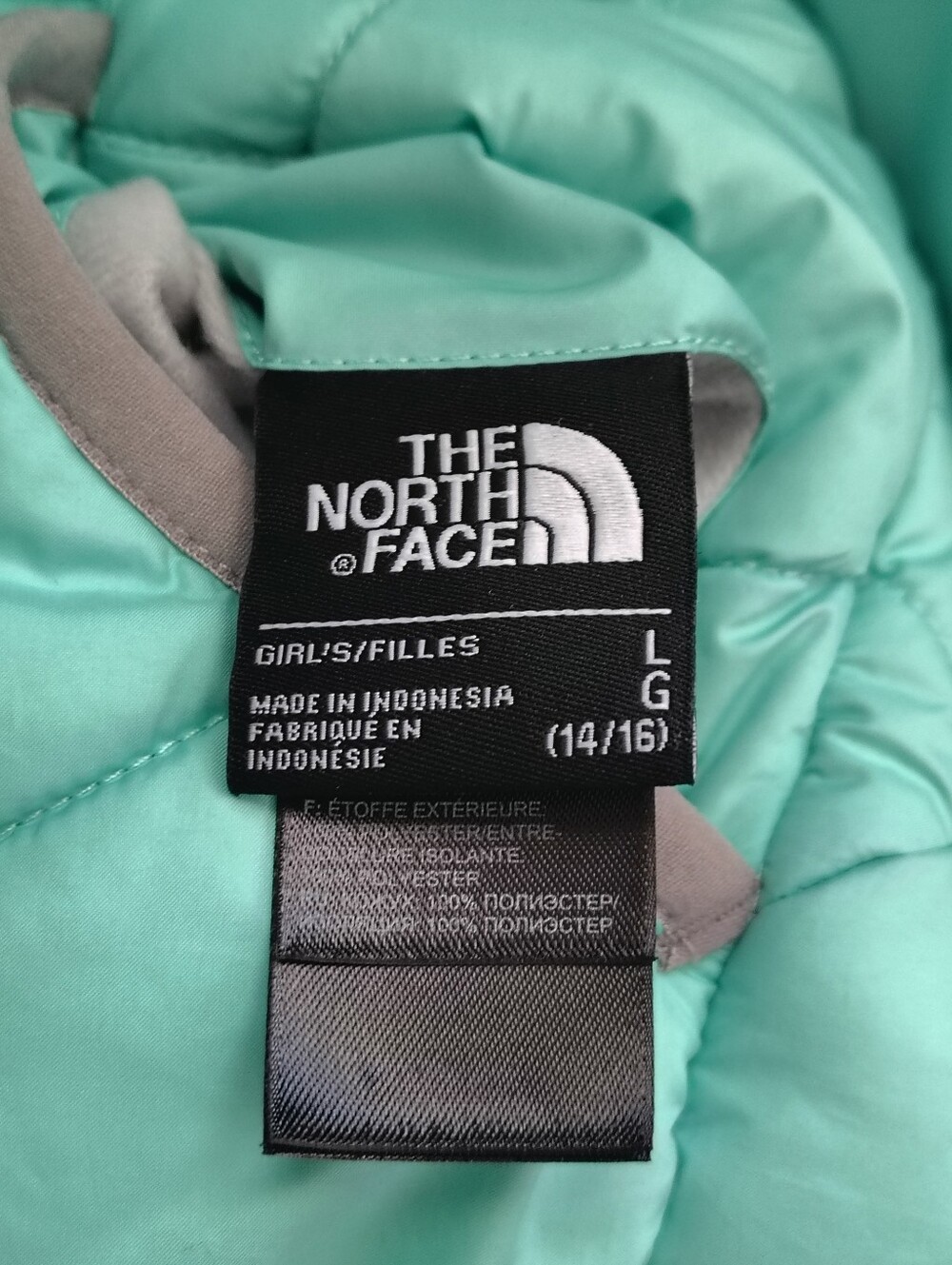 The North Face Girls' Hooded Reversible Perrito Puffer Jacket Large Mint Gray - Picture 4 of 4